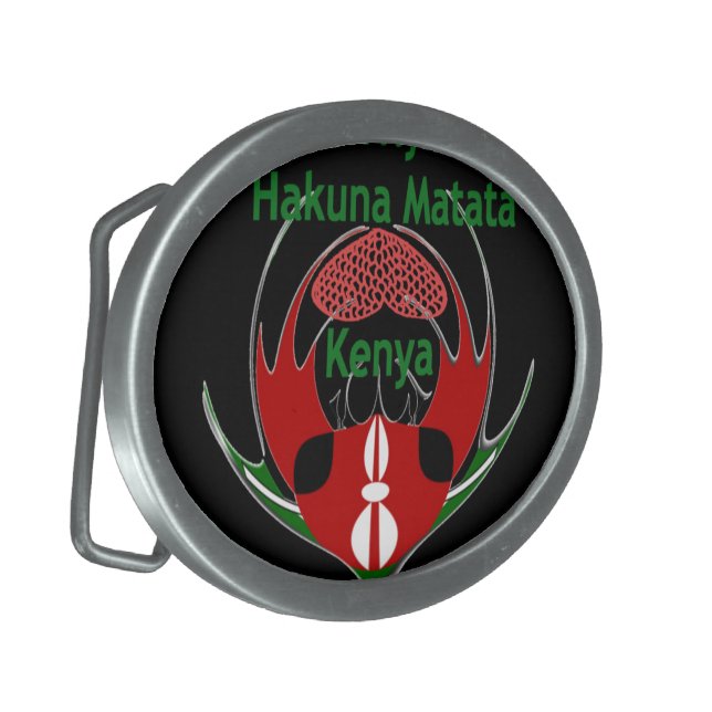 Kenya Raha: Hakuna Matata | Flag Motif Art Design  Belt Buckle (Front Left)