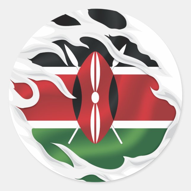 Kenya Ripped Flag Classic Round Sticker (Front)