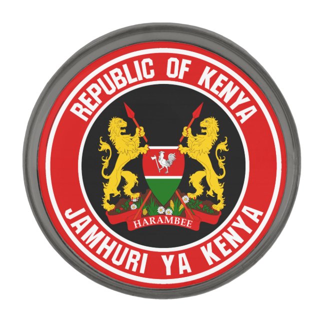 Kenya Round Emblem Gunmetal Finish Lapel Pin (Front)