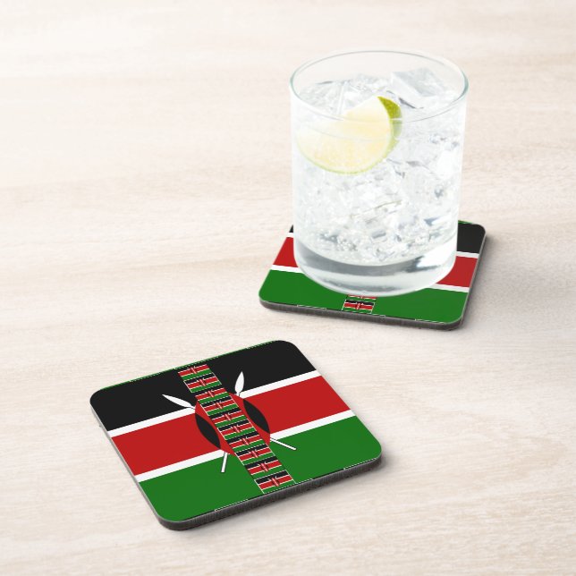 Kenya Seamless Miniature Flags Border Frames Art  Beverage Coaster (Right Side)