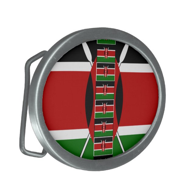 Kenya Seamless Miniature Flags Border Frames Art  Oval Belt Buckle (Front Left)