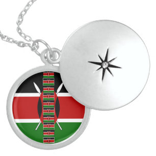 Kenya Seamless Miniature Flags Border Frames Art Sterling Silver Necklace