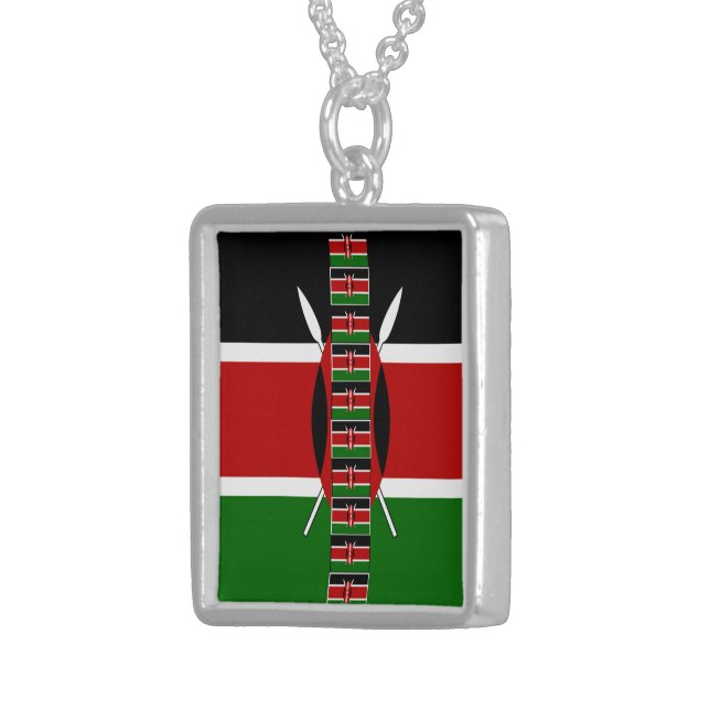 Kenya Seamless Miniature Flags Border Frames Art  Sterling Silver Necklace (Front Right)