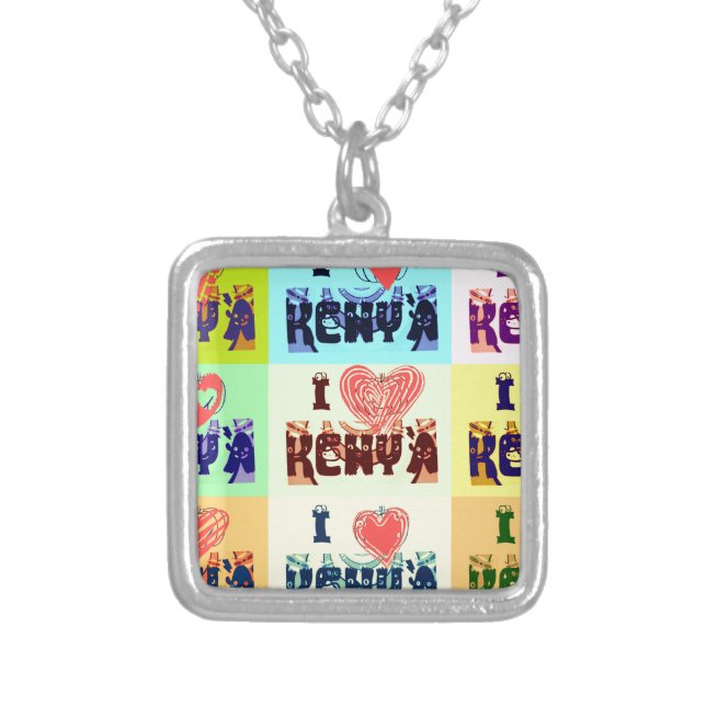 Kenya Travel Souvenir Pop Art Print Silver Plated Necklace (Front)
