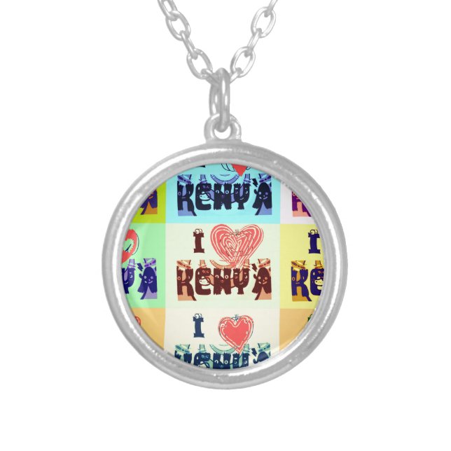 Kenya Travel Souvenir Pop Art Print Silver Plated Necklace (Front)