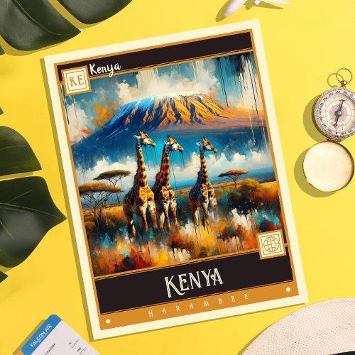 Kenya  Vintage Painting Postcard
