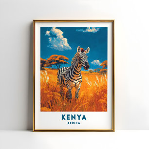 Kenya Zebra Safari Travel Poster Art