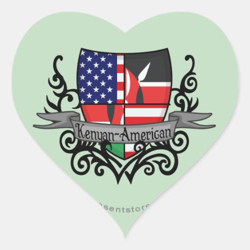 Kenyan_American Shield Flag Heart Sticker