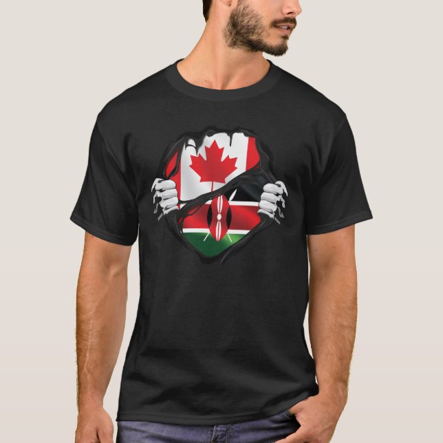 Kenyan Canadian Hands Ripped Roots Flag T-Shirt (Front)