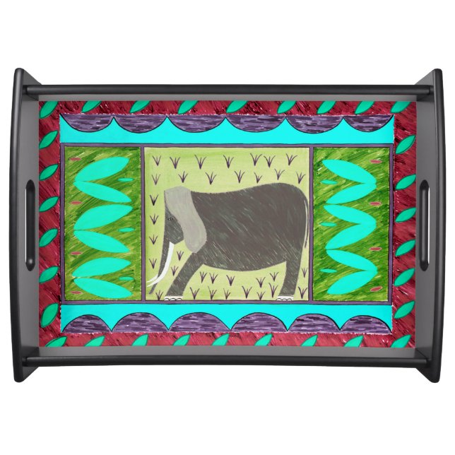 Kenyan Elephant Aqua Serving Tray (Front)