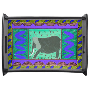 Kenyan Elephant Blue Serving Tray