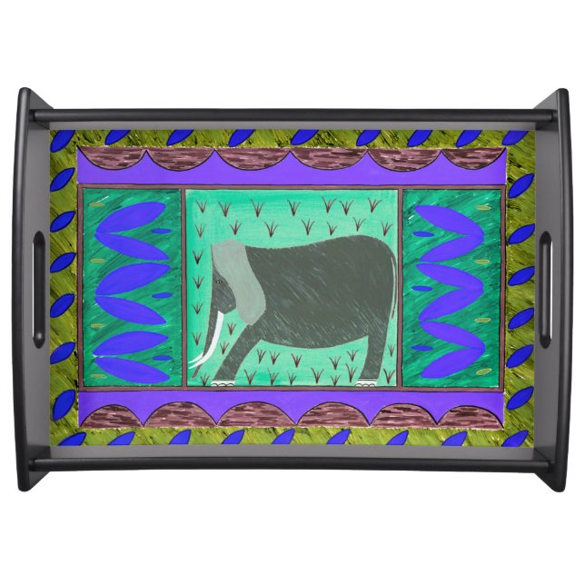 Kenyan Elephant Blue Serving Tray (Front)