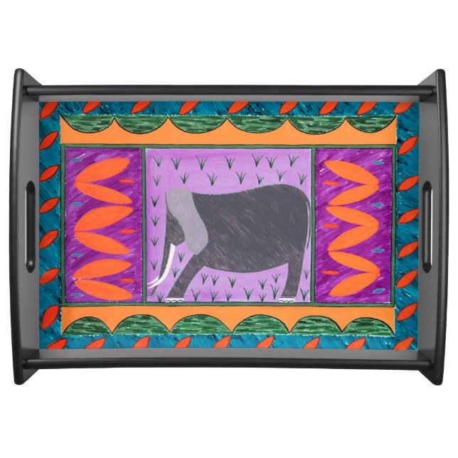 Kenyan Elephant Orange Serving Tray (Front)