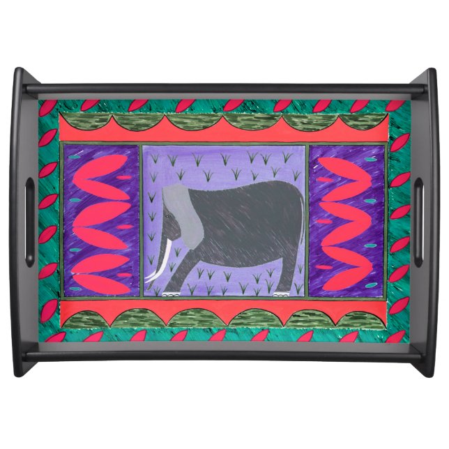 Kenyan Elephant Red Serving Tray (Front)