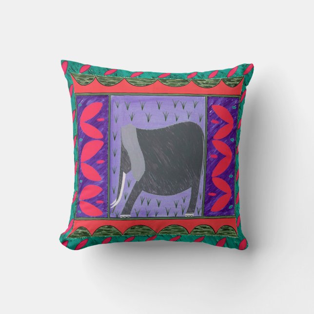 Kenyan Elephant Red Throw Pillow (Front)