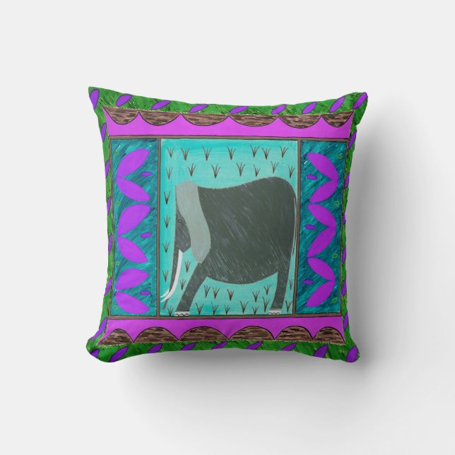 Kenyan Elephant Violet Throw Pillow (Front)