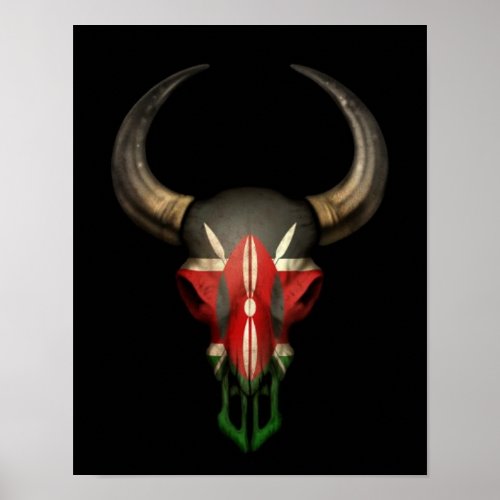 Kenyan Flag Bull Skull on Black Poster