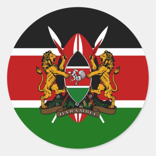 Kenyan Flag  Coat of Arms Flag of Kenya Classic Round Sticker