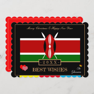 Kenyan Flag & Happy New Year/Best Wishes Kenya Holiday Card