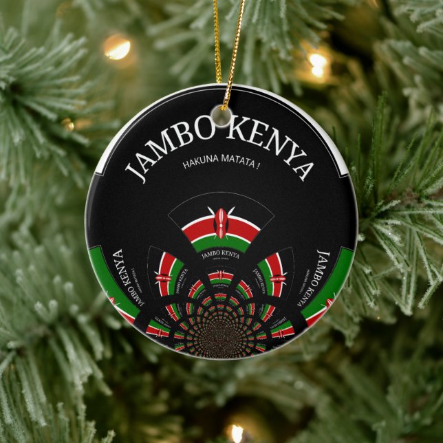 Kenyan Flag Inspired Jambo Welcome Design Art  Ceramic Ornament (Tree)