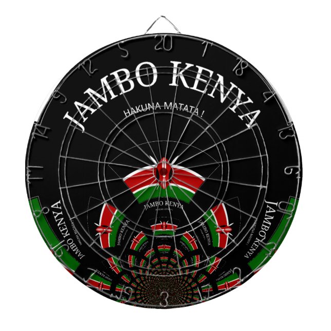 Kenyan Flag Inspired Jambo Welcome Design Art  Dartboard With Darts (Front)