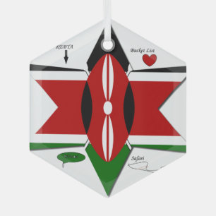 Kenyan Flag Safari Design: Bucket List Glass Ornament
