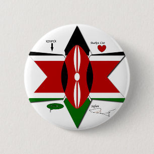 Kenyan Flag Safari Design: Bucket List Pinback Button