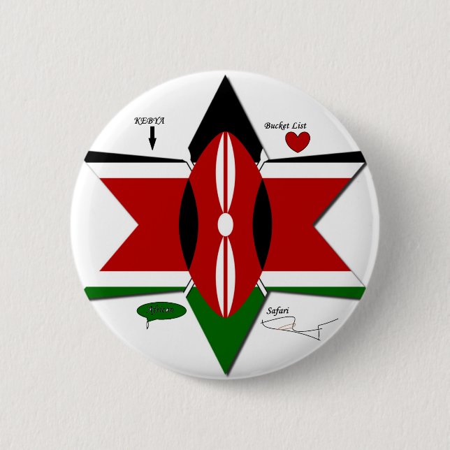 Kenyan Flag Safari Design: Bucket List Pinback Button (Front)