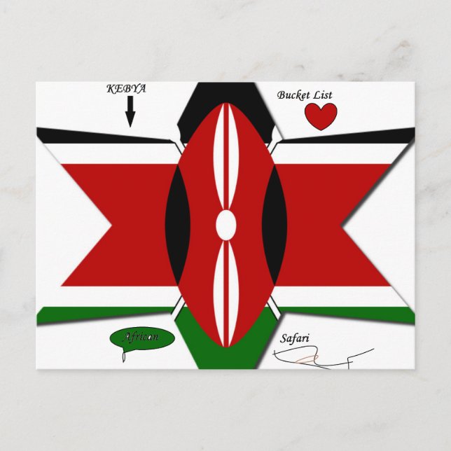 Kenyan Flag Safari Design: Bucket List Postcard (Front)