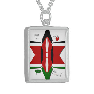 Kenyan Flag Safari Design: Bucket List Sterling Silver Necklace