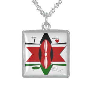Kenyan Flag Safari Design: Bucket List Sterling Silver Necklace
