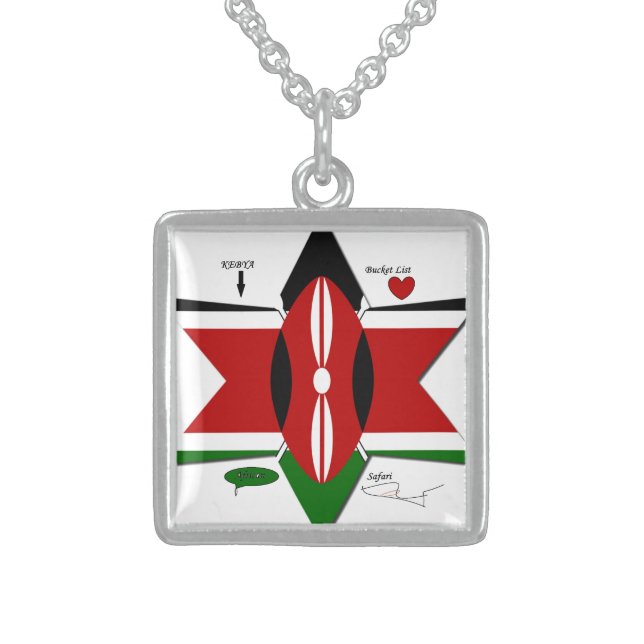 Kenyan Flag Safari Design: Bucket List Sterling Silver Necklace (Front)