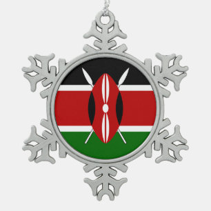 Kenyan flag snowflake pewter christmas ornament