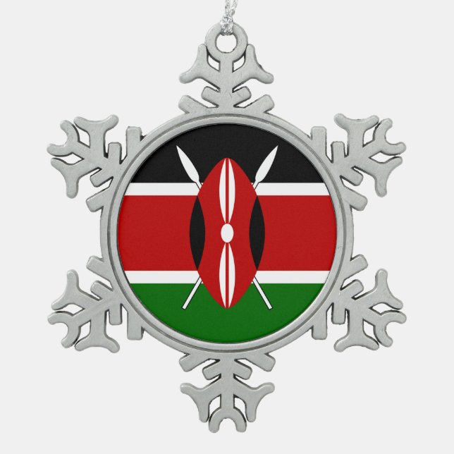Kenyan flag snowflake pewter christmas ornament (Front)