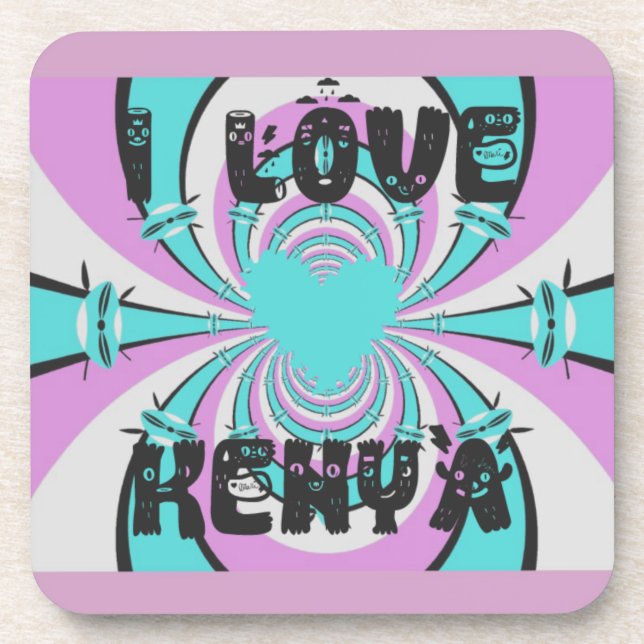 Kenyan Heart Art: I Love Kenya Beverage Coaster (Front)