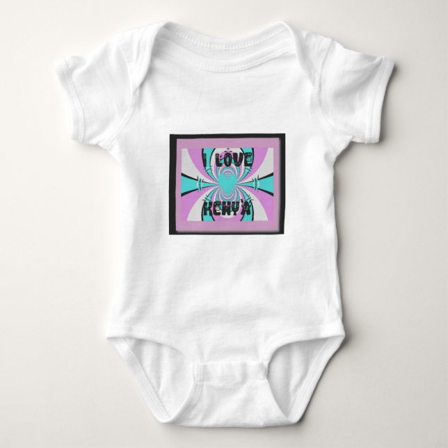 Kenyan Heart Art: I Love Kenya Purple Cyan Abstrac Baby Bodysuit (Front)