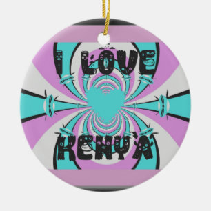 Kenyan Heart Art: I Love Kenya Purple Cyan Abstrac Ceramic Ornament