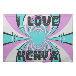 Kenyan Heart Art: I Love Kenya Purple Cyan Abstrac Placemat