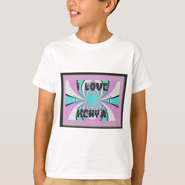 Kenyan Heart Art: I Love Kenya Purple Cyan Abstrac T-Shirt (Front)