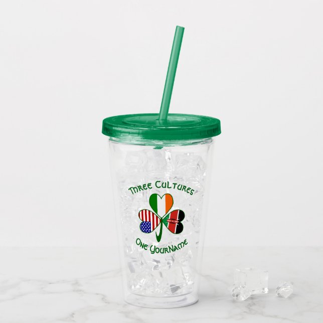Kenyan Irish American Flag Shamrock Personalized  Acrylic Tumbler (Back Ice)
