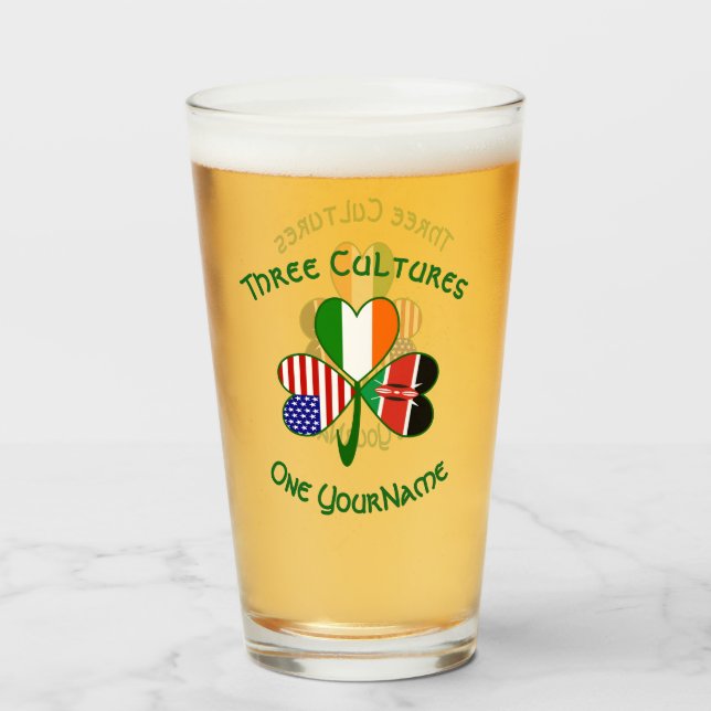 Kenyan Irish American Flag Shamrock Personalized  Glass (Front Filled)