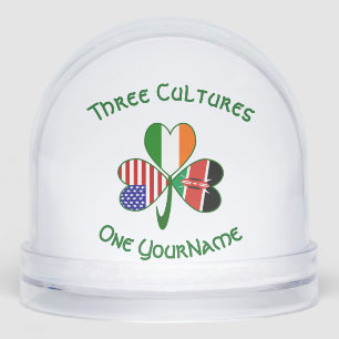 Kenyan Irish American Flag Shamrock Personalized Snow Globe