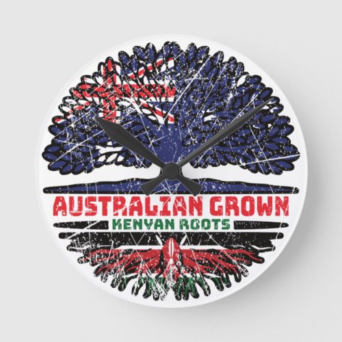 Kenyan Kenya Australian Australia Tree Roots Flag Round Clock