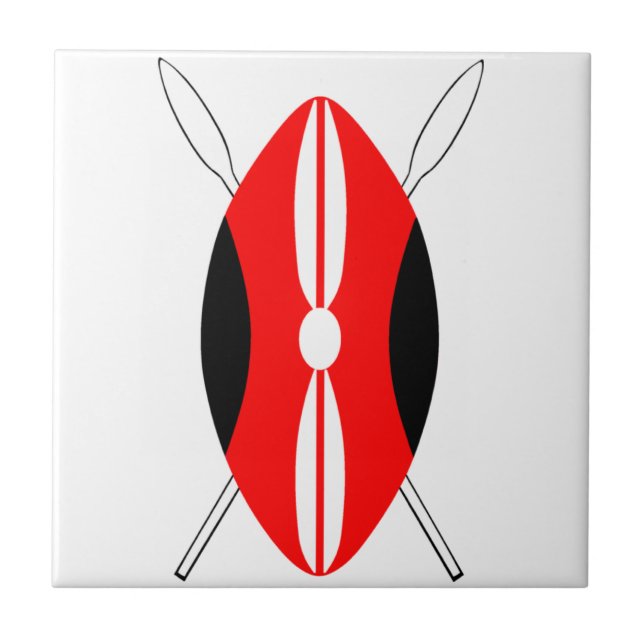 Kenyan Maasai Shield Ceramic Tile (Front)