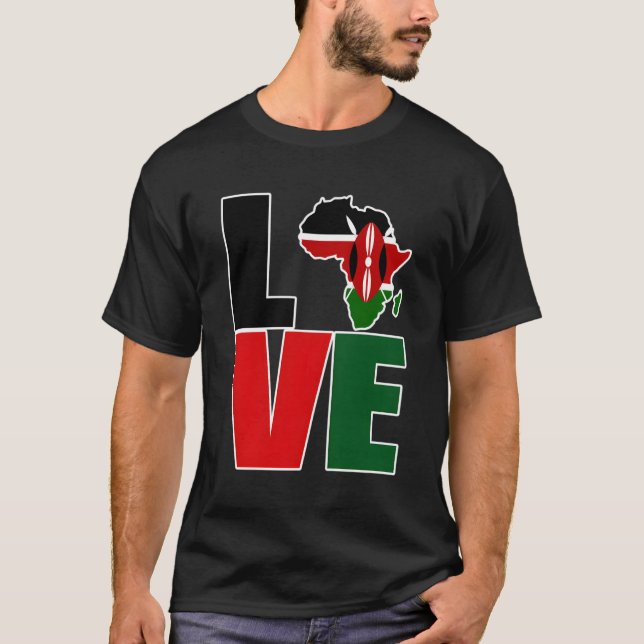 Kenyan Pride I Love Kenya Flag Map Africa T-Shirt  (Front)