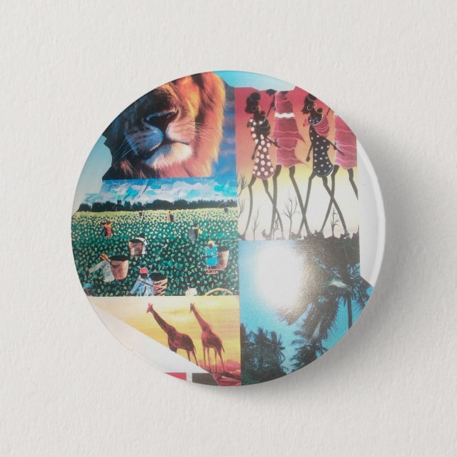 Kenyan Tapestry: Wildlife, Culture & Coastal Beach Button (Front)
