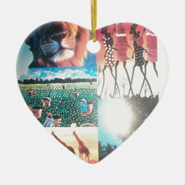 Kenyan Tapestry: Wildlife, Culture,& Coastal Beach Ceramic Ornament (Front)