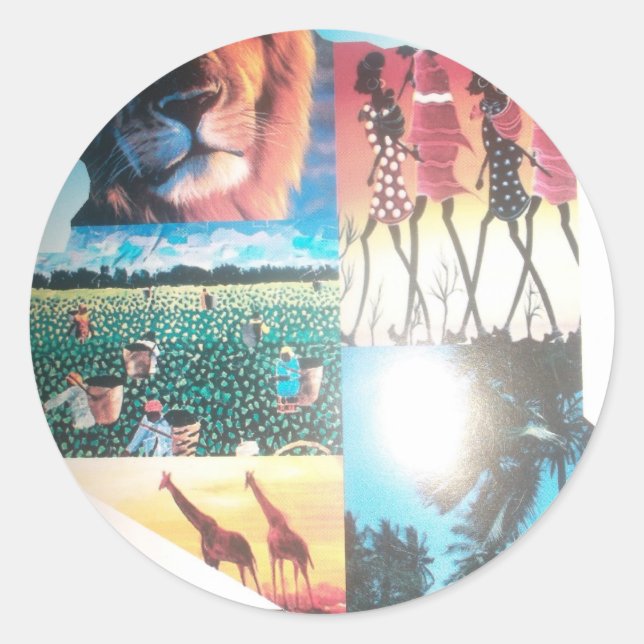 Kenyan Tapestry: Wildlife, Culture & Coastal Beach Classic Round Sticker (Front)