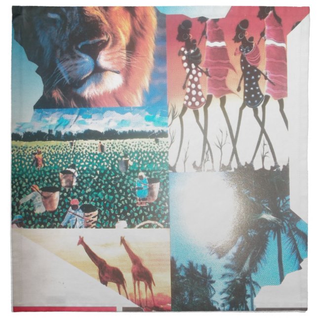 Kenyan Tapestry: Wildlife, Culture,& Coastal Beach Cloth Napkin (Front)