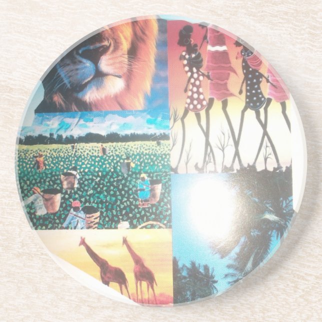 Kenyan Tapestry: Wildlife, Culture,& Coastal Beach Drink Coaster (Front)